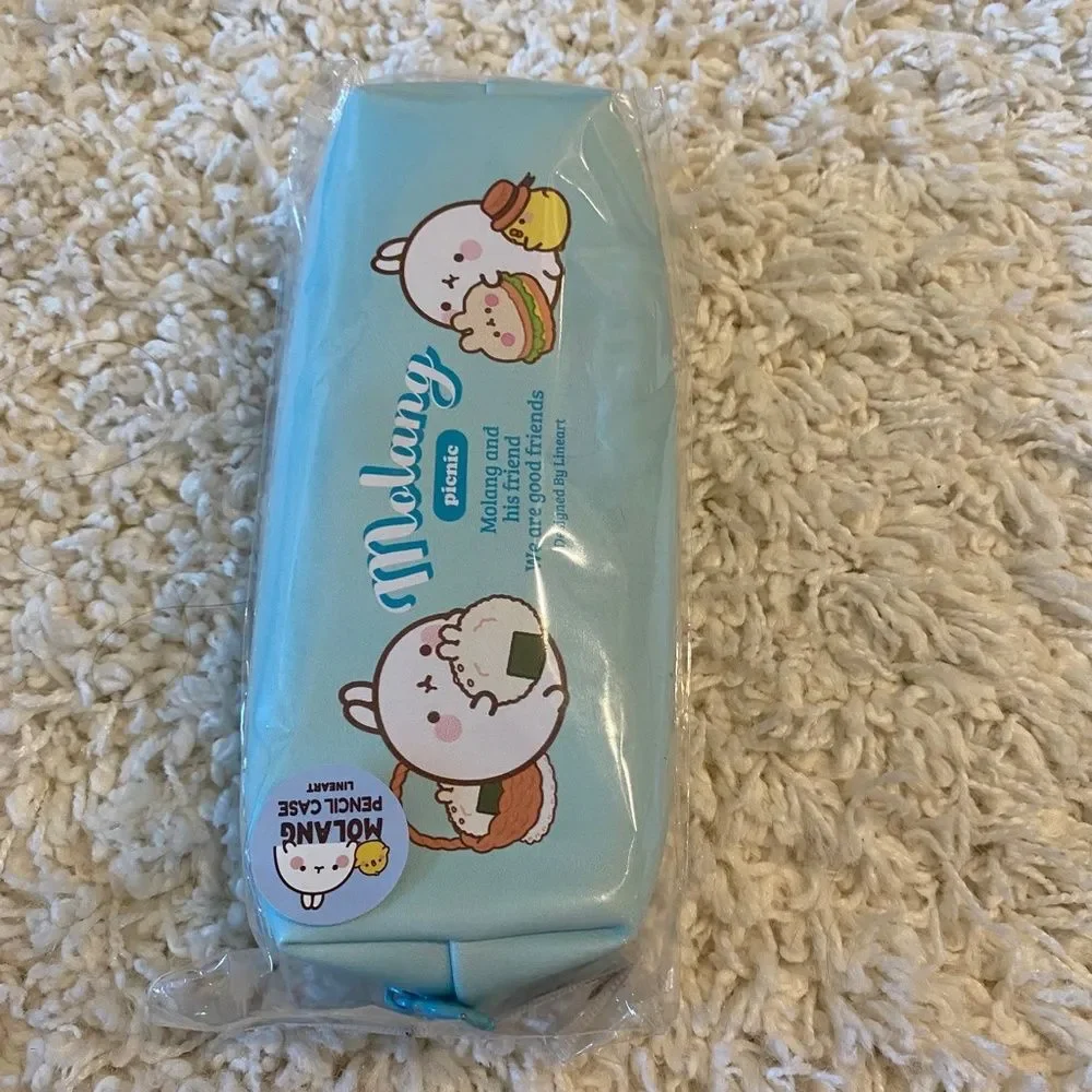 Cute Korean Animal Design Molang Pencil Case. Light Blue. OS. Kidcore. Gifts.